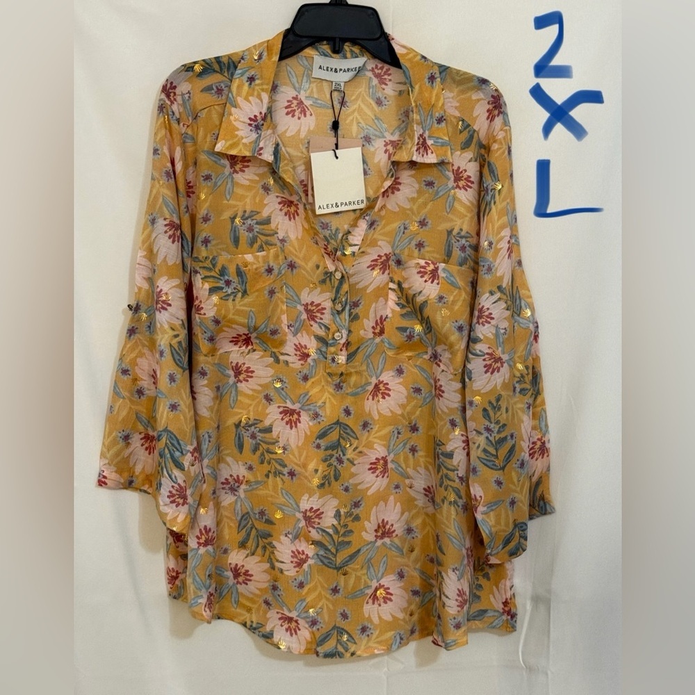 Alex & Andrei Women's Floral Mustard Blouse
